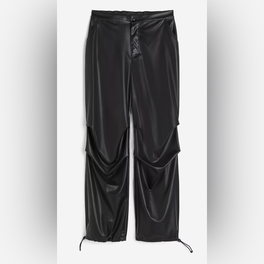 H&M black vegan leather parachute pants size medium
